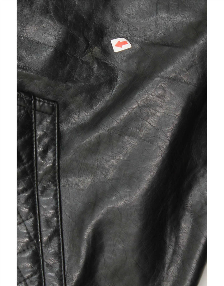 Ecko Unltd Mens Hooded Faux Leather Bomber Jacket UK 38 Medium Black