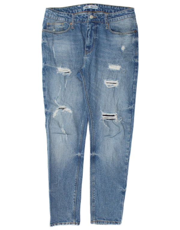 Zara Womens Distressed Slim Jeans W33 L28 Blue
