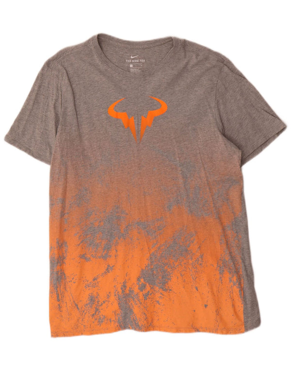 Nike Mens Athletic Cut Graphic T-Shirt Top Large Grey Colourblock Cotton
