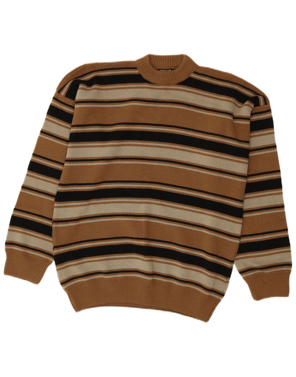 Vintage Mens Crew Neck Jumper Sweater IT 54 XL Brown Striped