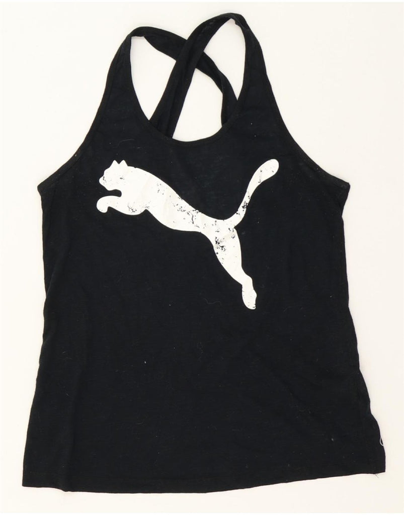PUMA Womens Graphic Vest Top UK 12 Medium Black Vintage Puma and Second-Hand Puma from Messina Hembry 