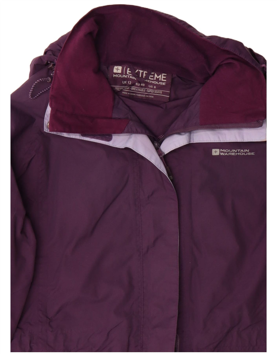 Mountain Warehouse Womens Hooded Rain Jacket UK 12 Medium  Purple Nylon