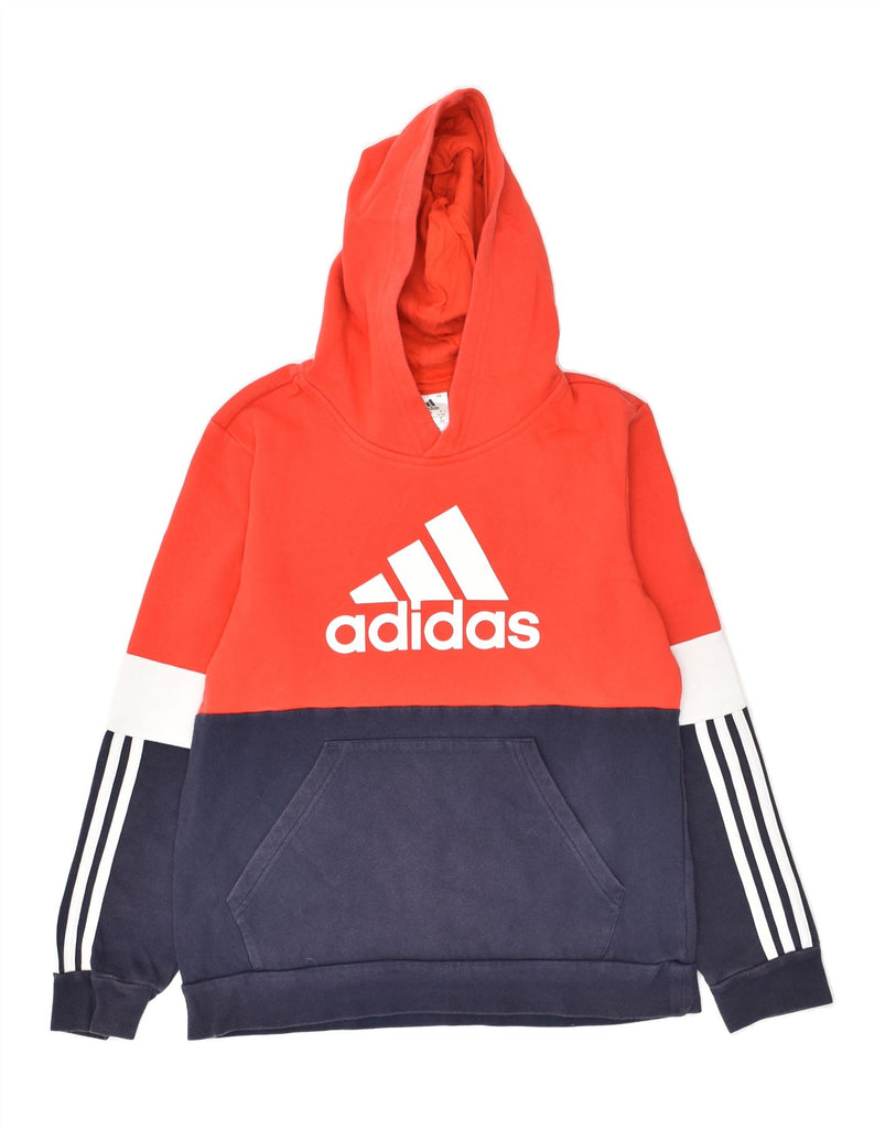 ADIDAS Boys Graphic Hoodie Jumper 13-14 Years Red Colourblock Cotton | Vintage Adidas | Thrift | Second-Hand Adidas | Used Clothing | Messina Hembry 