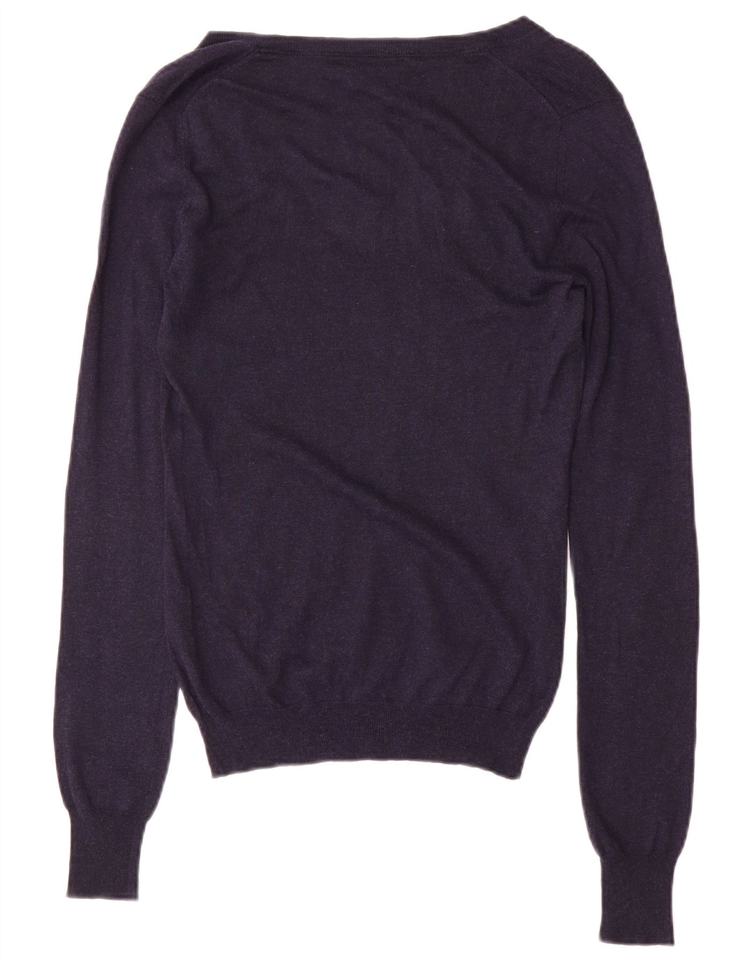 Massimo Dutti Womens V-Neck Jumper Sweater UK 12 Medium Navy Blue Silk