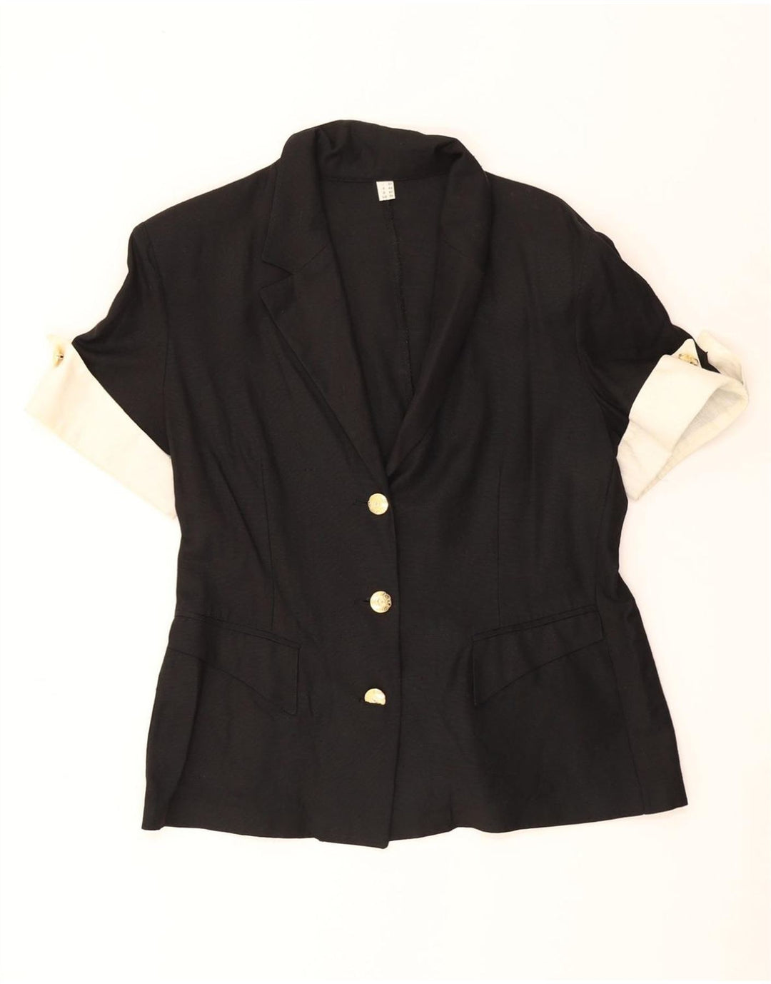 VINTAGE Womens Short Sleeve Blazer Jacket IT 46 Large Black Colourblock Vintage Vintage and Second-Hand Vintage from Messina Hembry 