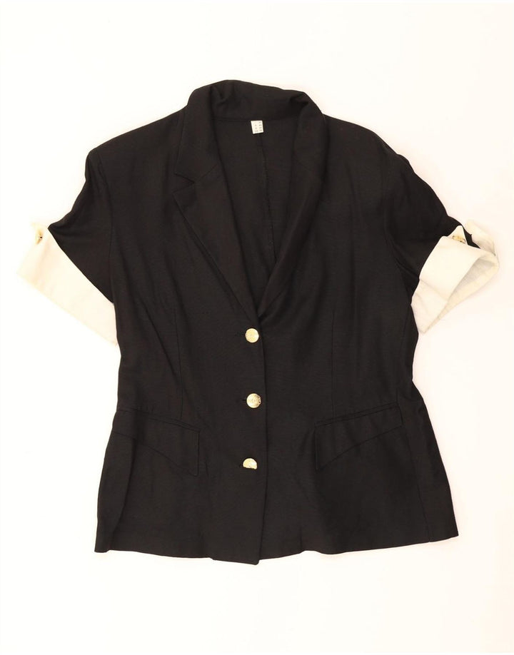 VINTAGE Womens Short Sleeve Blazer Jacket IT 46 Large Black Colourblock Vintage Vintage and Second-Hand Vintage from Messina Hembry 