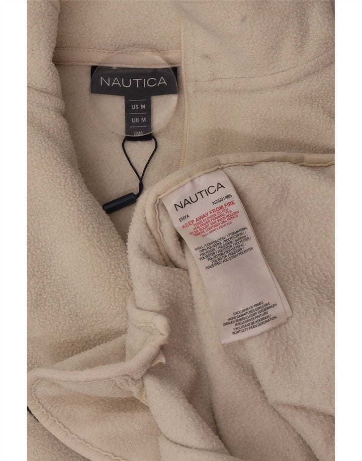 Nautica Mens Graphic Zip Neck Fleece Jumper Medium Off White Polyester
