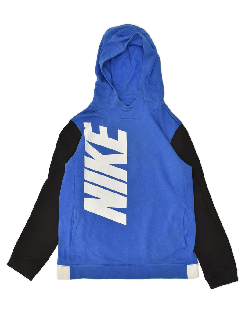 NIKE Boys Graphic Hoodie Jumper 13-14 Years XL Blue Colourblock | Vintage Nike | Thrift | Second-Hand Nike | Used Clothing | Messina Hembry 