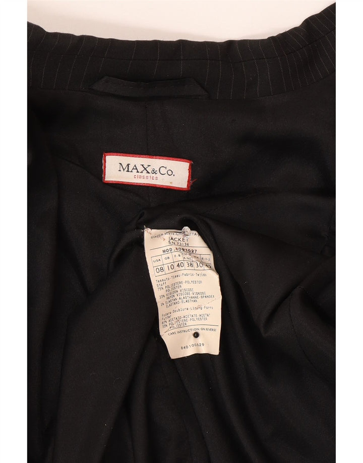Max & Co. Womens 3 Button Blazer Jacket UK 10 Small Black Striped Polyester