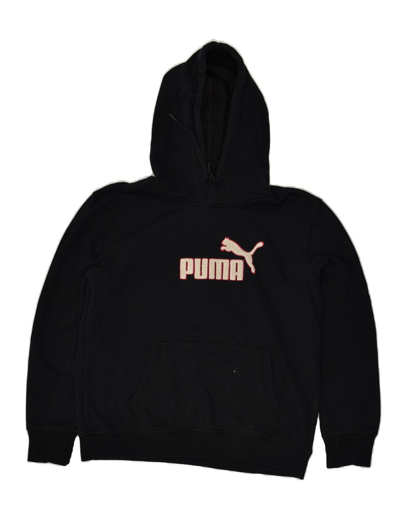 PUMA Womens Graphic Hoodie Jumper UK 14 Large Black Cotton | Vintage Puma | Thrift | Second-Hand Puma | Used Clothing | Messina Hembry 