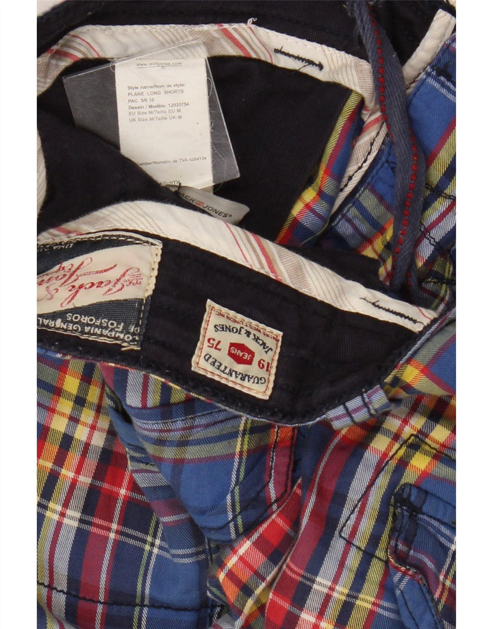 Jack & Jones Mens Cargo Shorts Medium W34 Blue Check Cotton