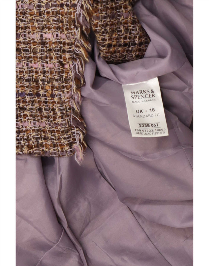 Marks & Spencer Womens 1 Button Blazer Jacket UK 16 Large Purple Check