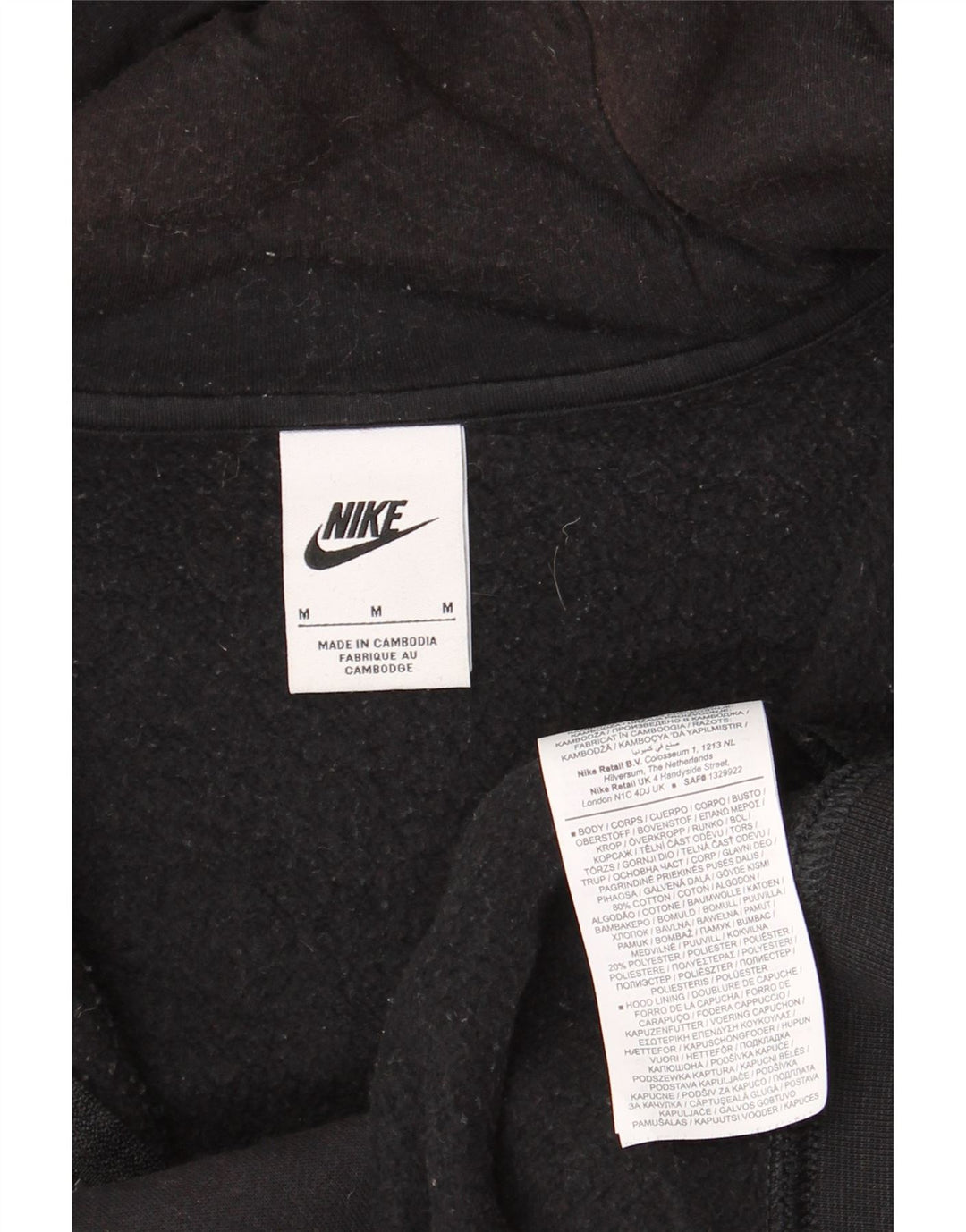 Nike Mens Zip Hoodie Sweater Medium Black Cotton