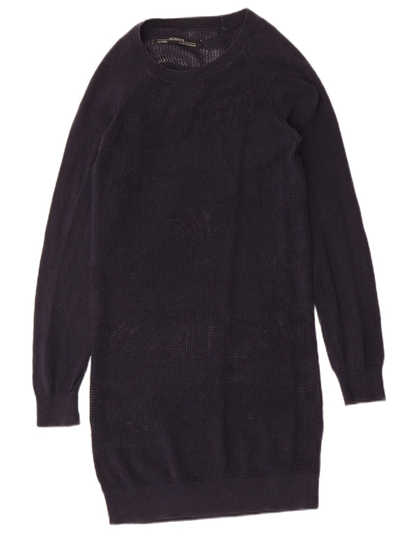 All Saints Womens See Through Long Sleeve Jumper Dress UK 8 Small Navy Blue
