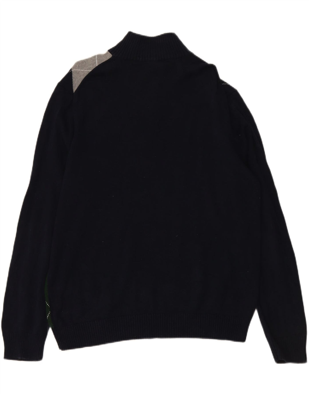 J. CREW Mens Zip Neck Jumper Sweater Large Navy Blue Argyle/Diamond Cotton Vintage J. Crew and Second-Hand J. Crew from Messina Hembry 