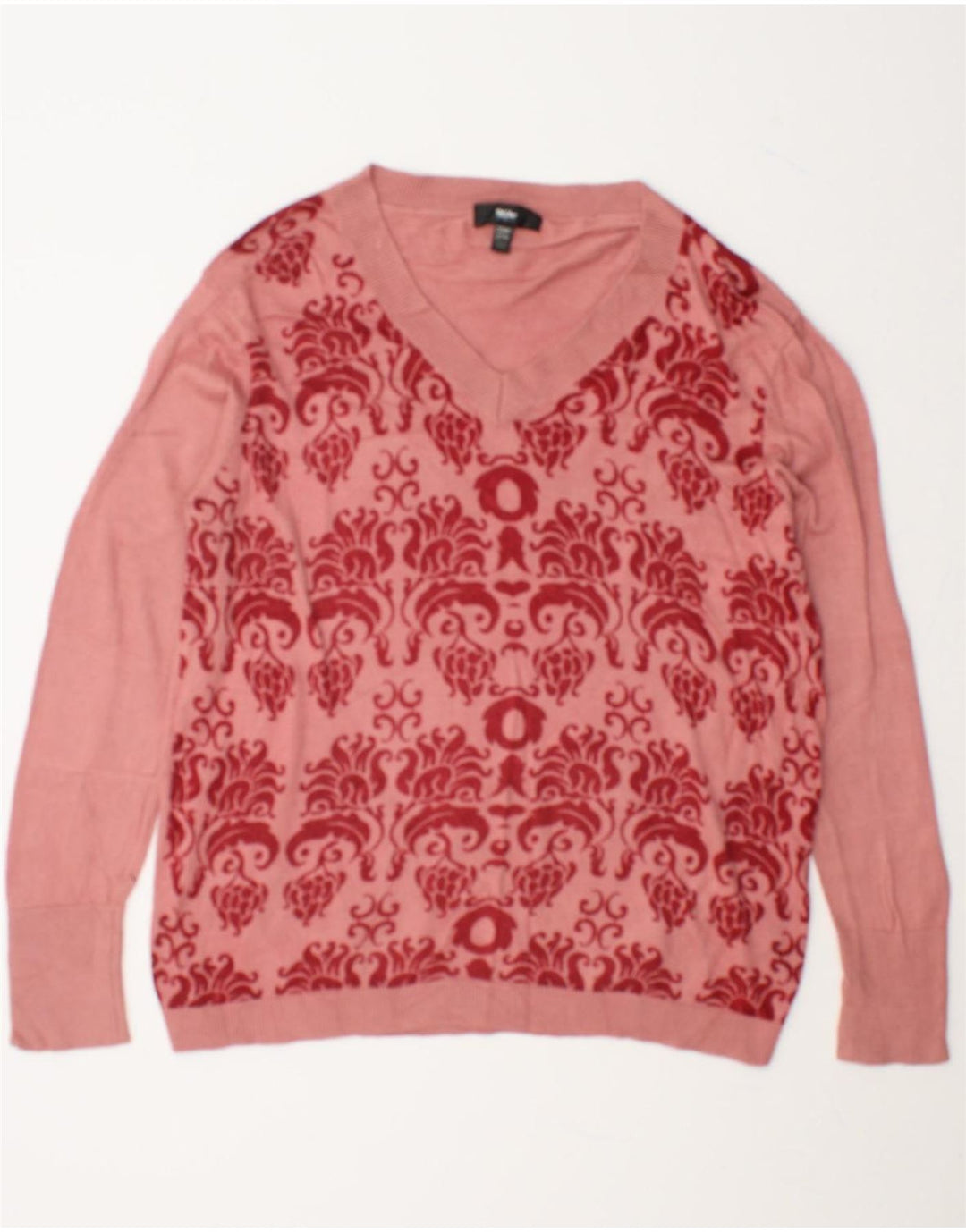 MOSSIMO Womens Wide V-Neck Jumper Sweater US 20/22 2XL Pink Fair Isle Vintage Mossimo and Second-Hand Mossimo from Messina Hembry 