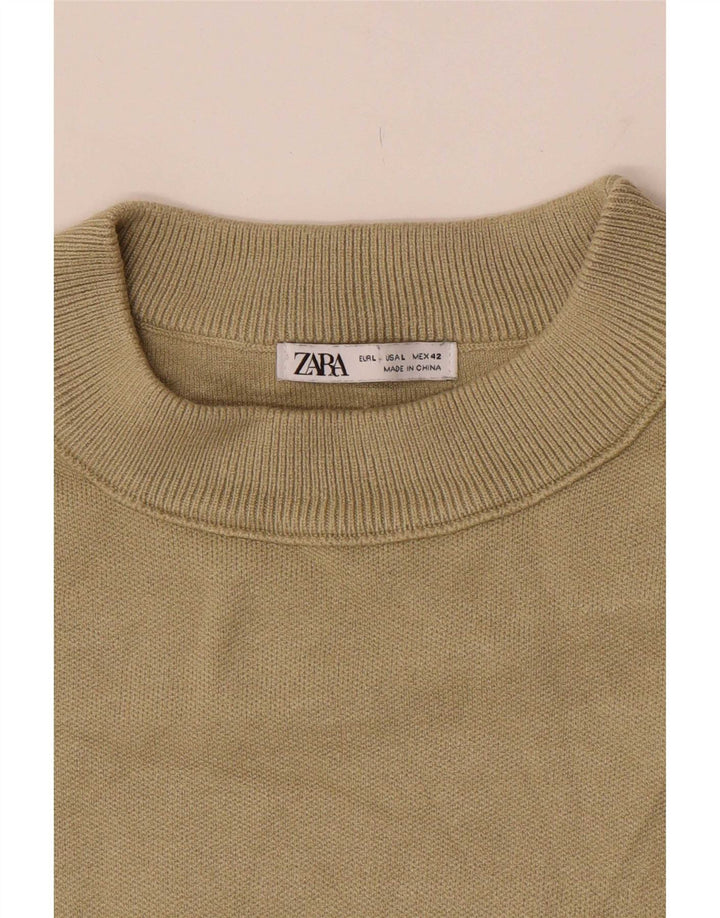 Zara Mens Crew Neck Jumper Sweater Large Khaki