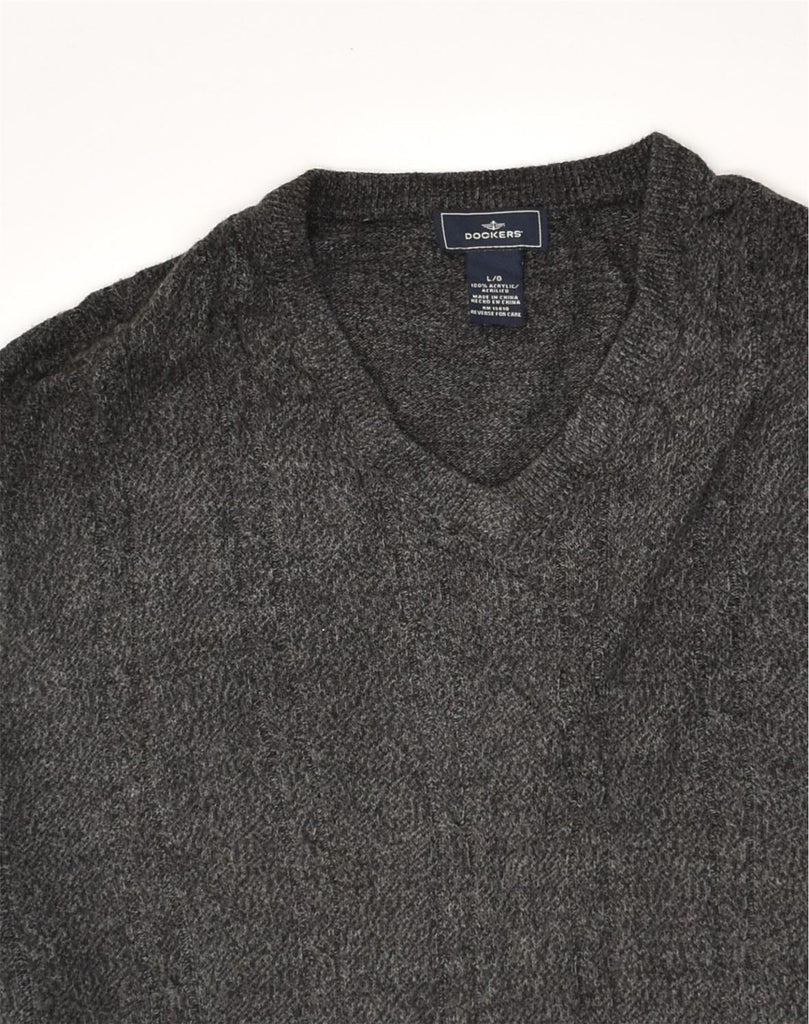 DOCKERS Mens V-Neck Jumper Sweater Large Grey Acrylic | Vintage Dockers | Thrift | Second-Hand Dockers | Used Clothing | Messina Hembry 