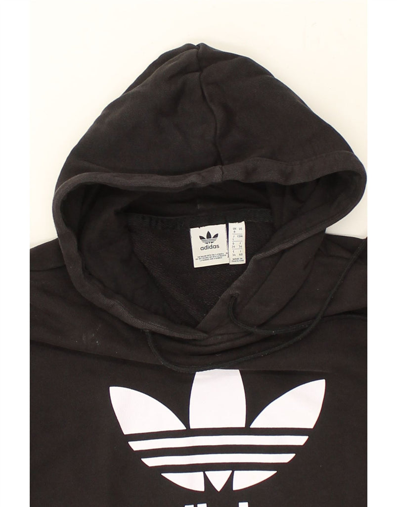 ADIDAS Womens Graphic Hoodie Jumper UK 8 Small Black Cotton | Vintage Adidas | Thrift | Second-Hand Adidas | Used Clothing | Messina Hembry 