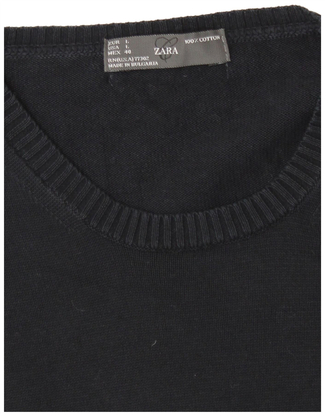 Zara Mens Crew Neck Jumper Sweater Large Navy Blue Cotton