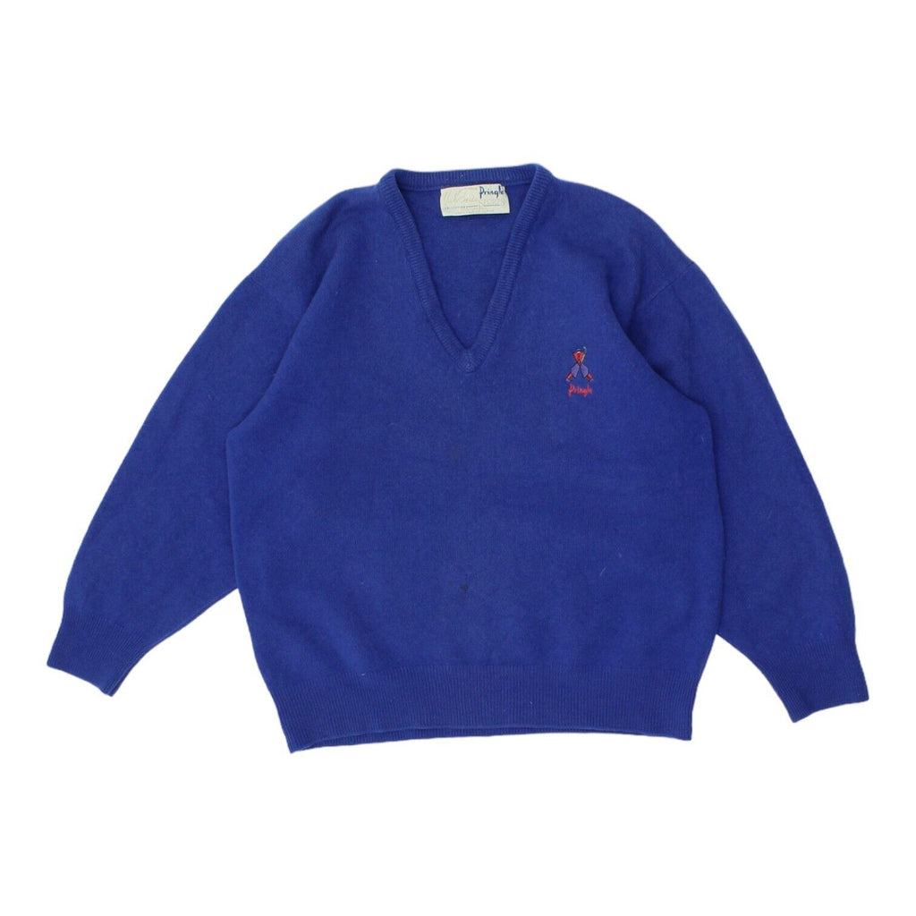 Pringle Nick Faldo Collection Mens Blue V Neck Jumper | Designer Golf Sportswear | Vintage Messina Hembry | Thrift | Second-Hand Messina Hembry | Used Clothing | Messina Hembry 