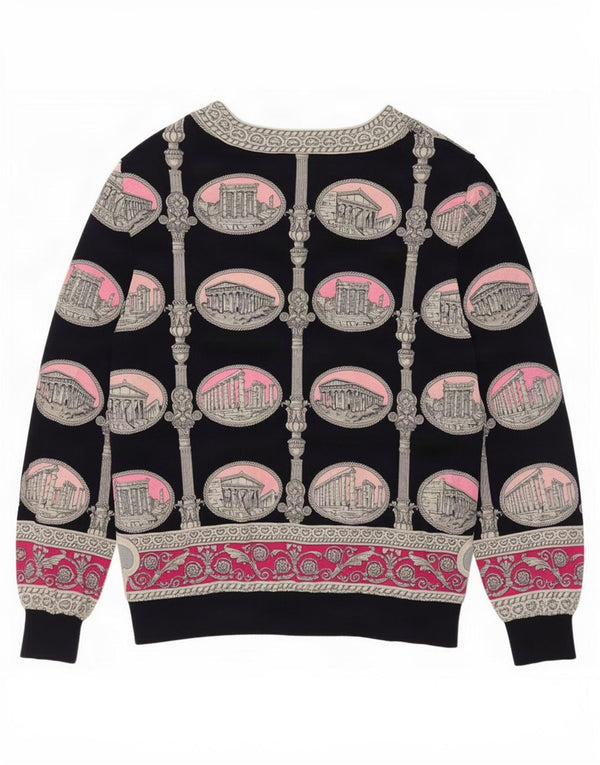 Liola Womens Abstract Pattern Cardigan Sweater UK 16 Large Black Wool