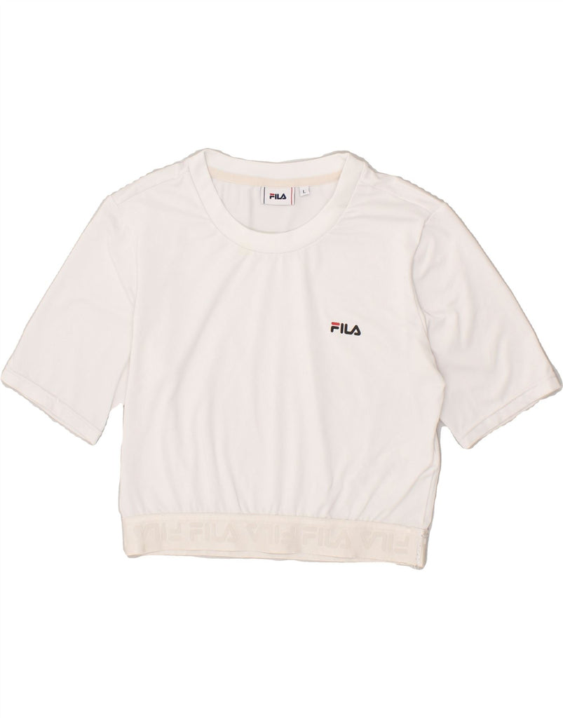 FILA Womens Crop Graphic T-Shirt Top UK 14 Large White Polyester Vintage Fila and Second-Hand Fila from Messina Hembry 