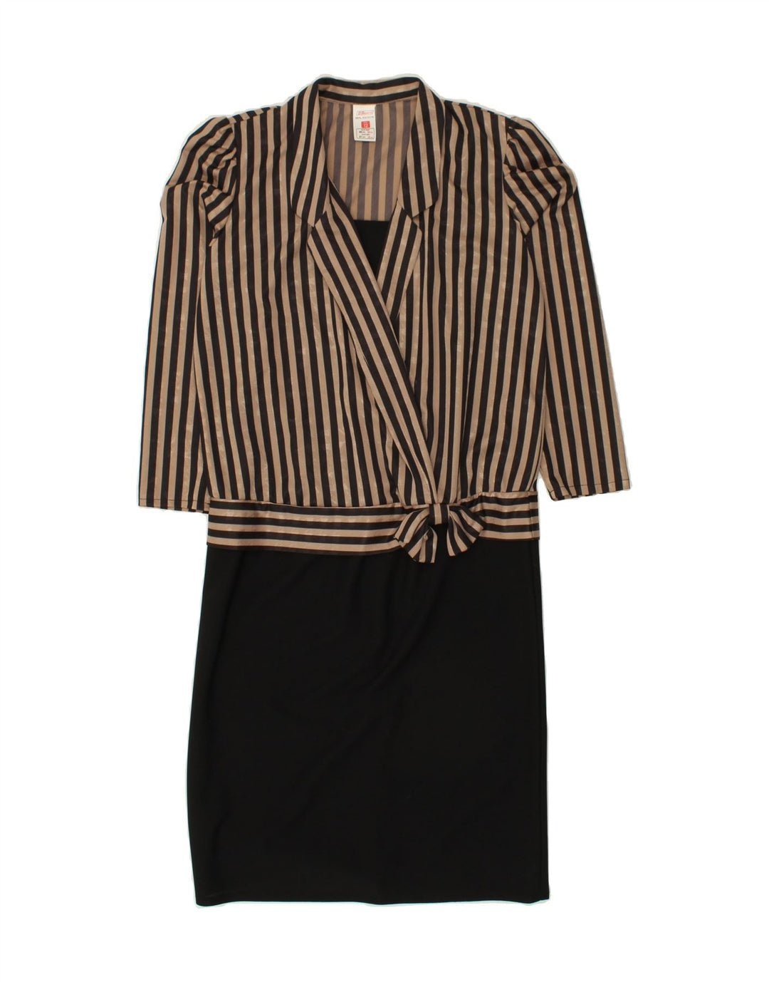 ST. BERNARD Womens Long Sleeve Shift Dress UK 12 Medium Black Striped Vintage St. Bernard and Second-Hand St. Bernard from Messina Hembry 