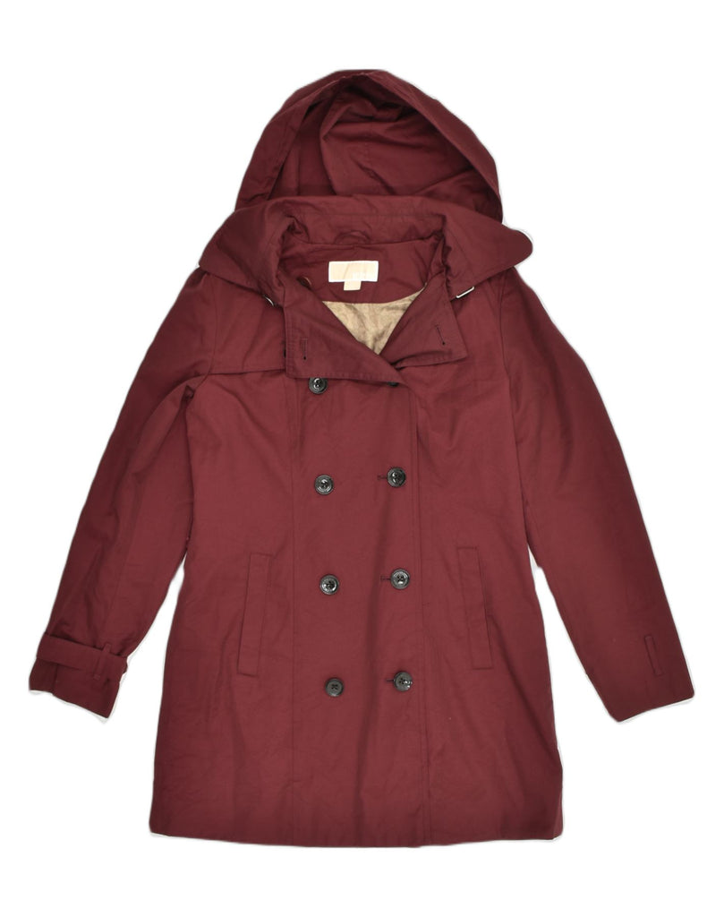 MICHAEL KORS Womens Hooded Double Breasted Coat UK 14 Medium Maroon Cotton | Vintage Michael Kors | Thrift | Second-Hand Michael Kors | Used Clothing | Messina Hembry 