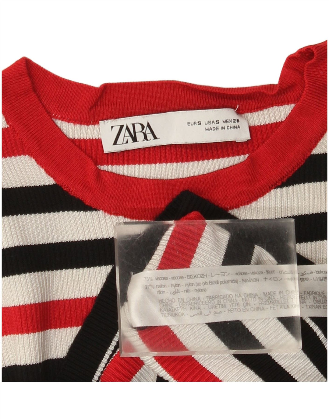 Zara Womens Crop Top Long Sleeve UK 8 Small Multicoloured Striped Viscose