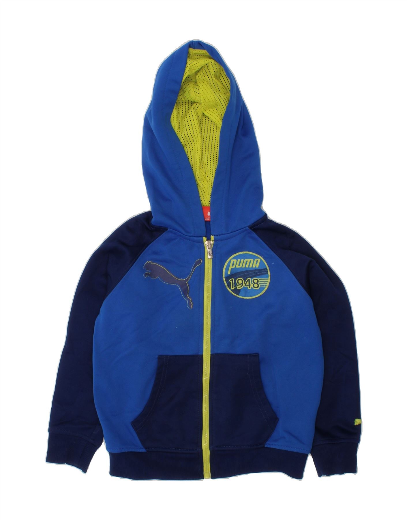 PUMA Boys Graphic Zip Hoodie Sweater 3-4 Years Blue Colourblock