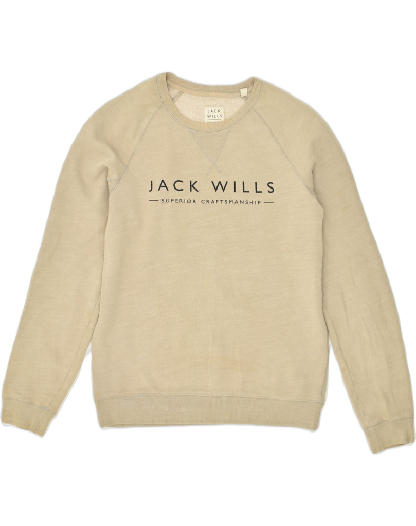 JACK WILLS Mens Graphic Sweatshirt Jumper Small Beige Cotton | Vintage Jack Wills | Thrift | Second-Hand Jack Wills | Used Clothing | Messina Hembry 