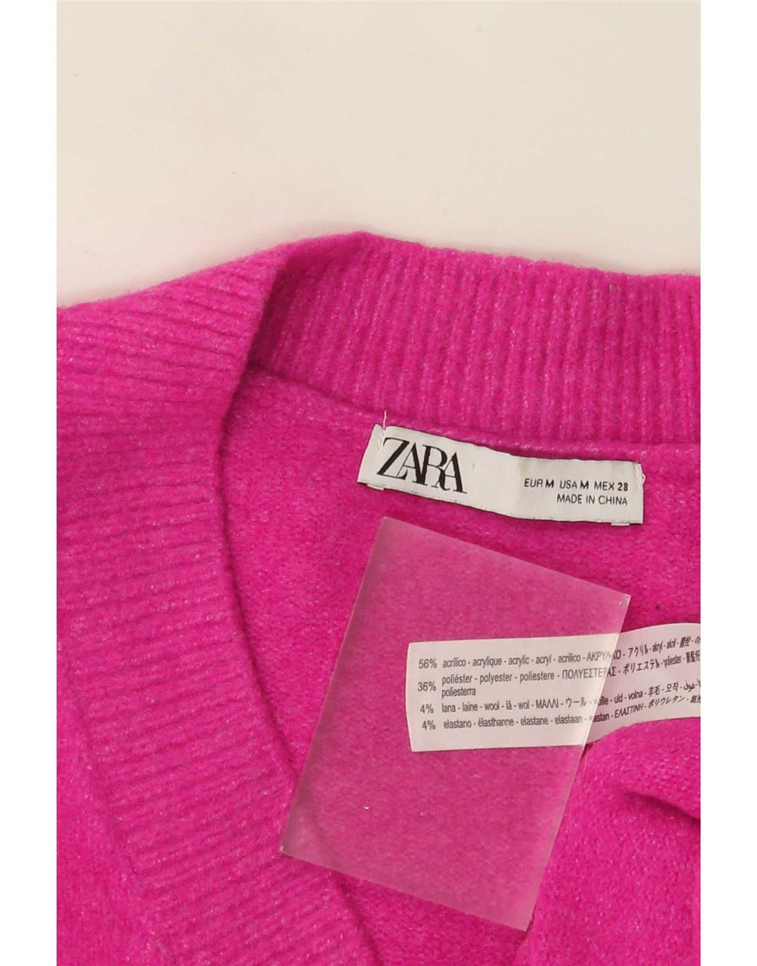 Zara Womens Oversized V-Neck Jumper Sweater UK 14 Medium Pink Acrylic