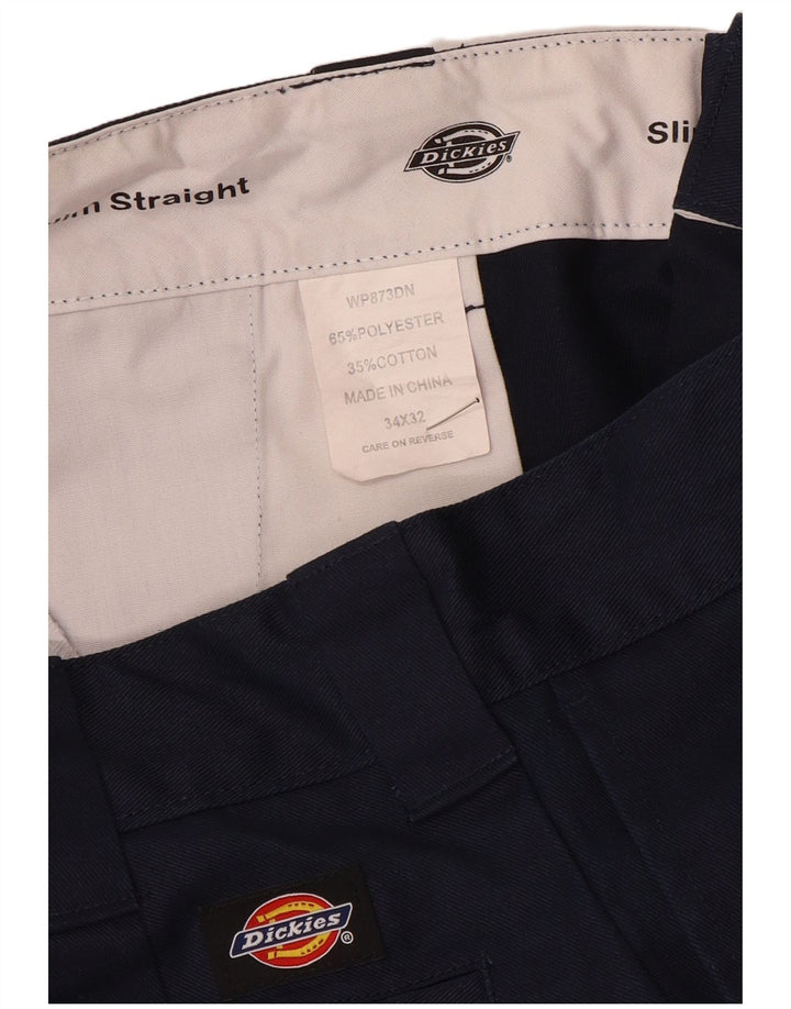 Dickies Mens Slim Straight Chino Trousers W34 L32 Navy Blue Polyester