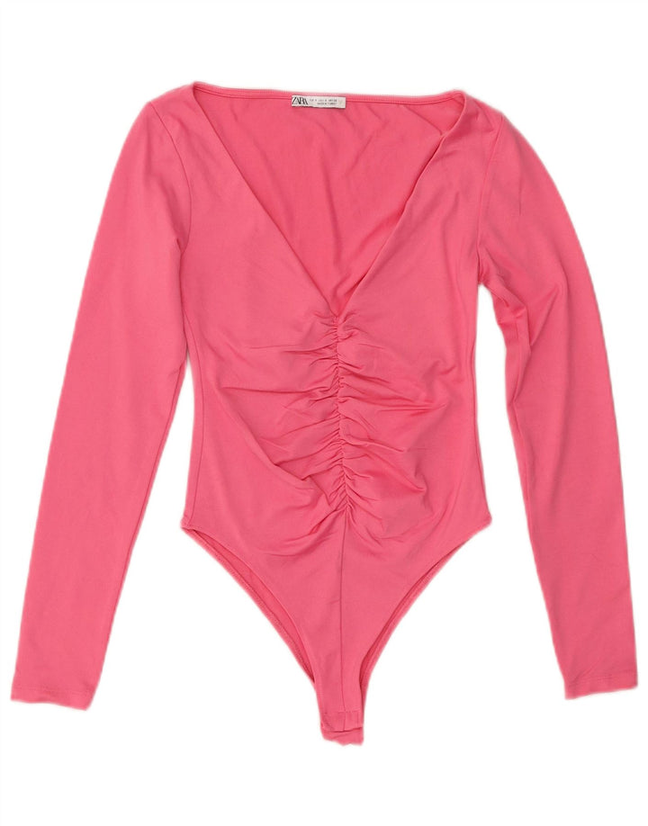 Zara Womens Long Sleeve Bodysuit UK 8 Small Pink