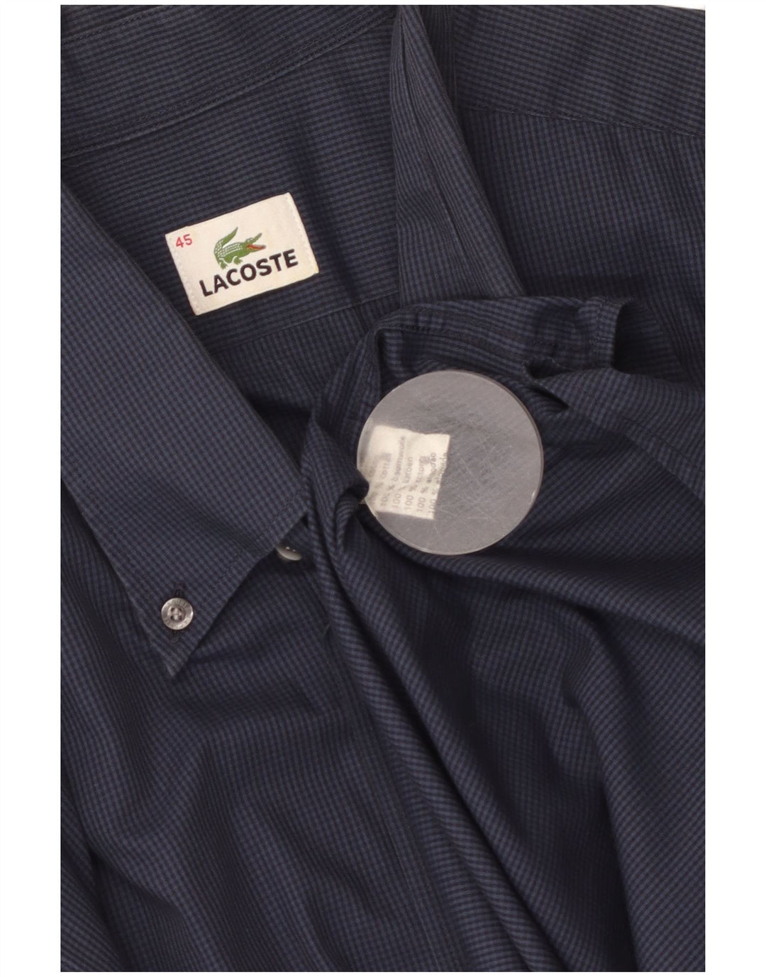 LACOSTE Mens Shirt Size 45 XL Navy Blue Check Cotton