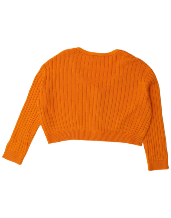 Pimkie Womens Crop Oversized Cardigan Sweater UK 16 Large Orange Cotton