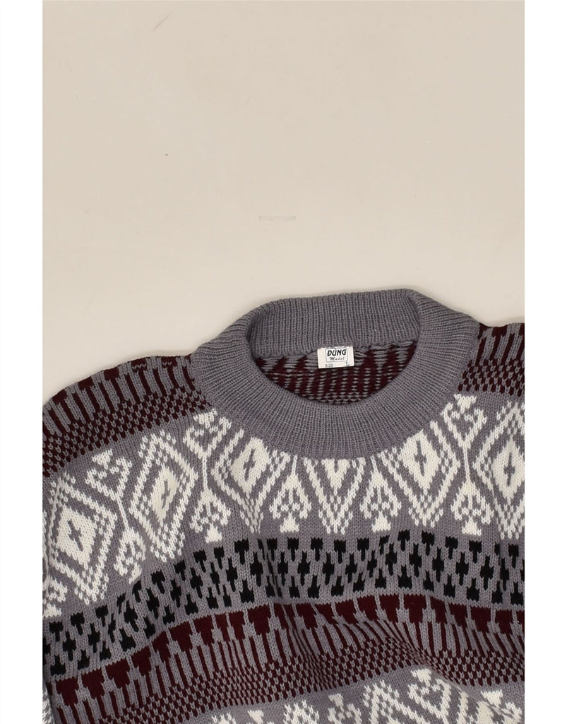 VINTAGE Mens Crew Neck Jumper Sweater Large Grey Fair Isle Acrylic | Vintage Vintage | Thrift | Second-Hand Vintage | Used Clothing | Messina Hembry 