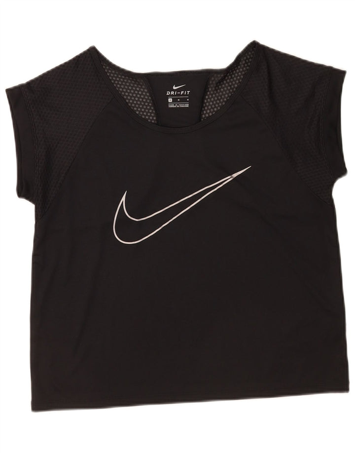 Nike Womens Dri Fit Graphic T-Shirt Top UK 14 Medium Black Polyester