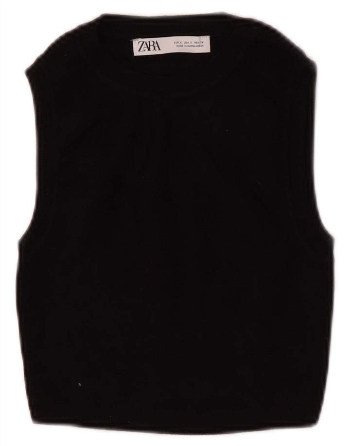 Zara Womens Crop Vest Top UK 8 Small Black Viscose