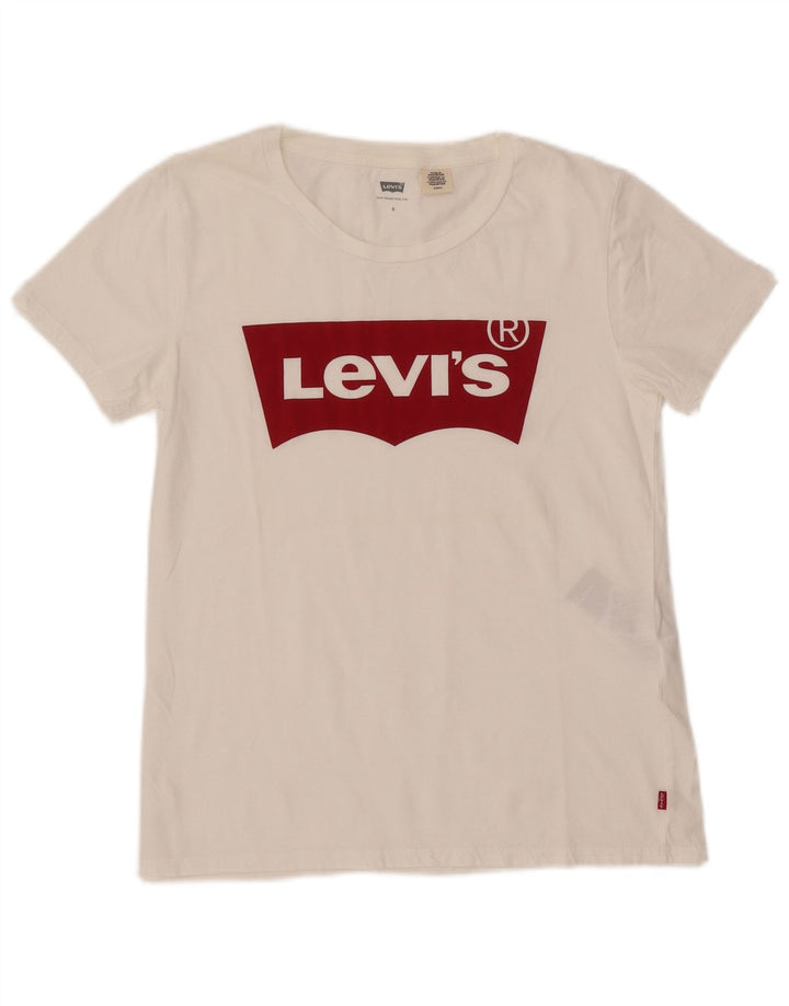 LEVI'S Womens Graphic T-Shirt Top UK 10 Small White Cotton