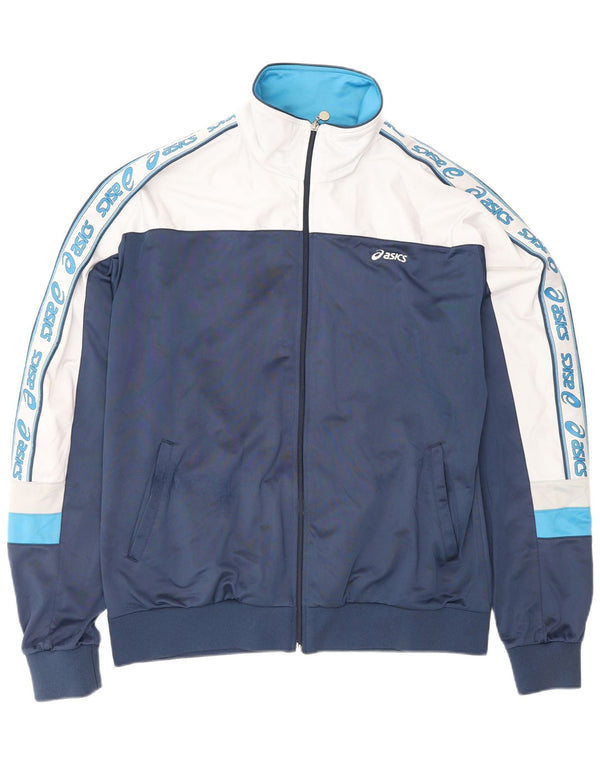 Asics Mens Graphic Tracksuit Top Jacket Large Navy Blue Colourblock