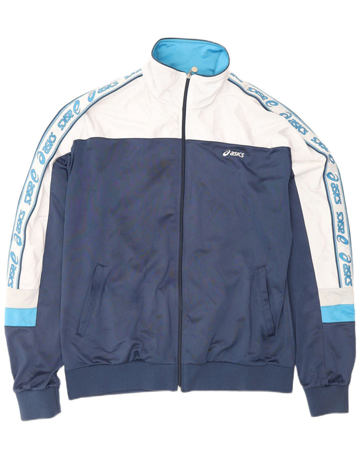 Asics Mens Graphic Tracksuit Top Jacket Large Navy Blue Colourblock