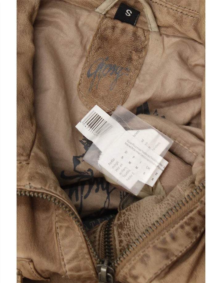 Gipsy Mens Leather Jacket UK 36 Small Beige