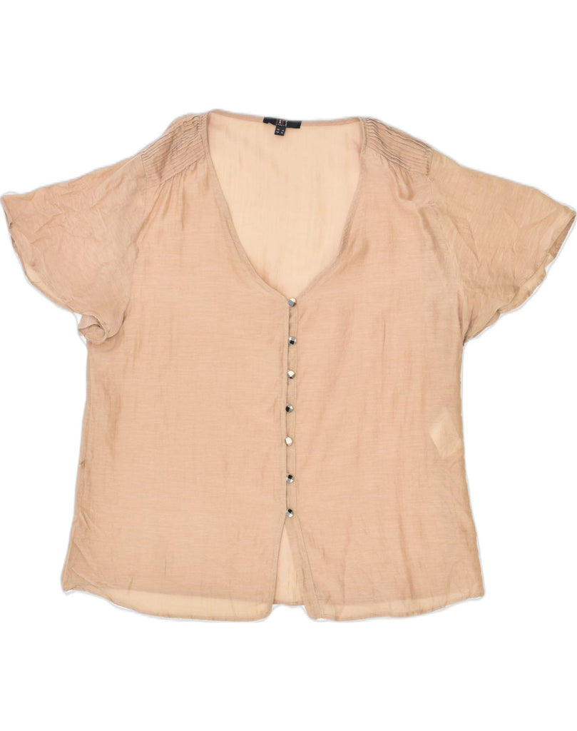 DAKS Womens Short Sleeve Shirt Blouse UK 18 XL Beige Cotton | Vintage DAKS | Thrift | Second-Hand DAKS | Used Clothing | Messina Hembry 