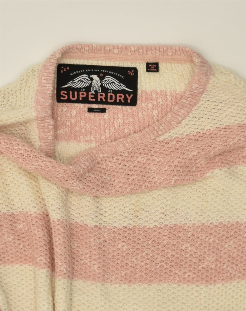 SUPERDRY Womens Boat Neck Jumper Sweater UK 10 Small Beige Striped Nylon | Vintage Superdry | Thrift | Second-Hand Superdry | Used Clothing | Messina Hembry 