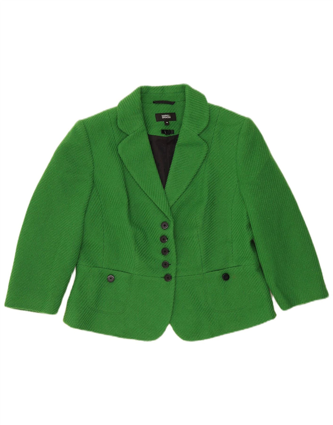 Marks & Spencer Womens 5 Button Blazer Jacket UK 16 Large Green Polyester