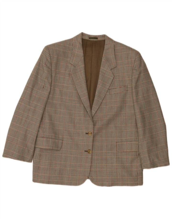 Burberrys Womens 2 Button Blazer Jacket UK 14 Large Green Houndstooth Wool