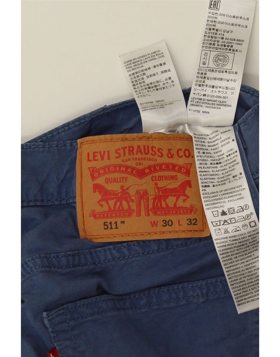 Levi's Mens 511 Slim Casual Trousers W30 L32 Blue Cotton