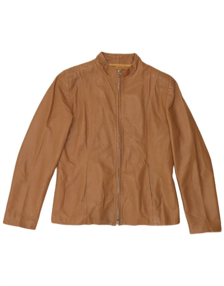 Vintage Womens Leather Jacket IT 48 XL Beige Leather